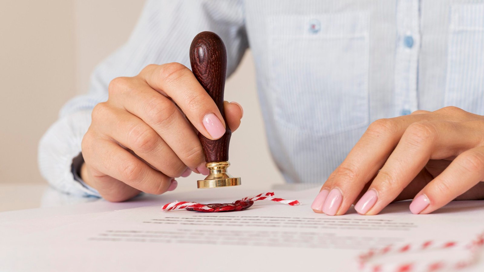 person using wax seal blurred certificate